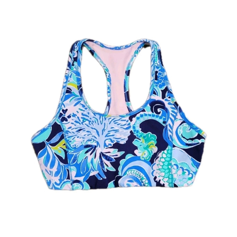 Lilly Pulitzer Luxletic Teegan Sports Bra Racerback Size Small Blue Athletic